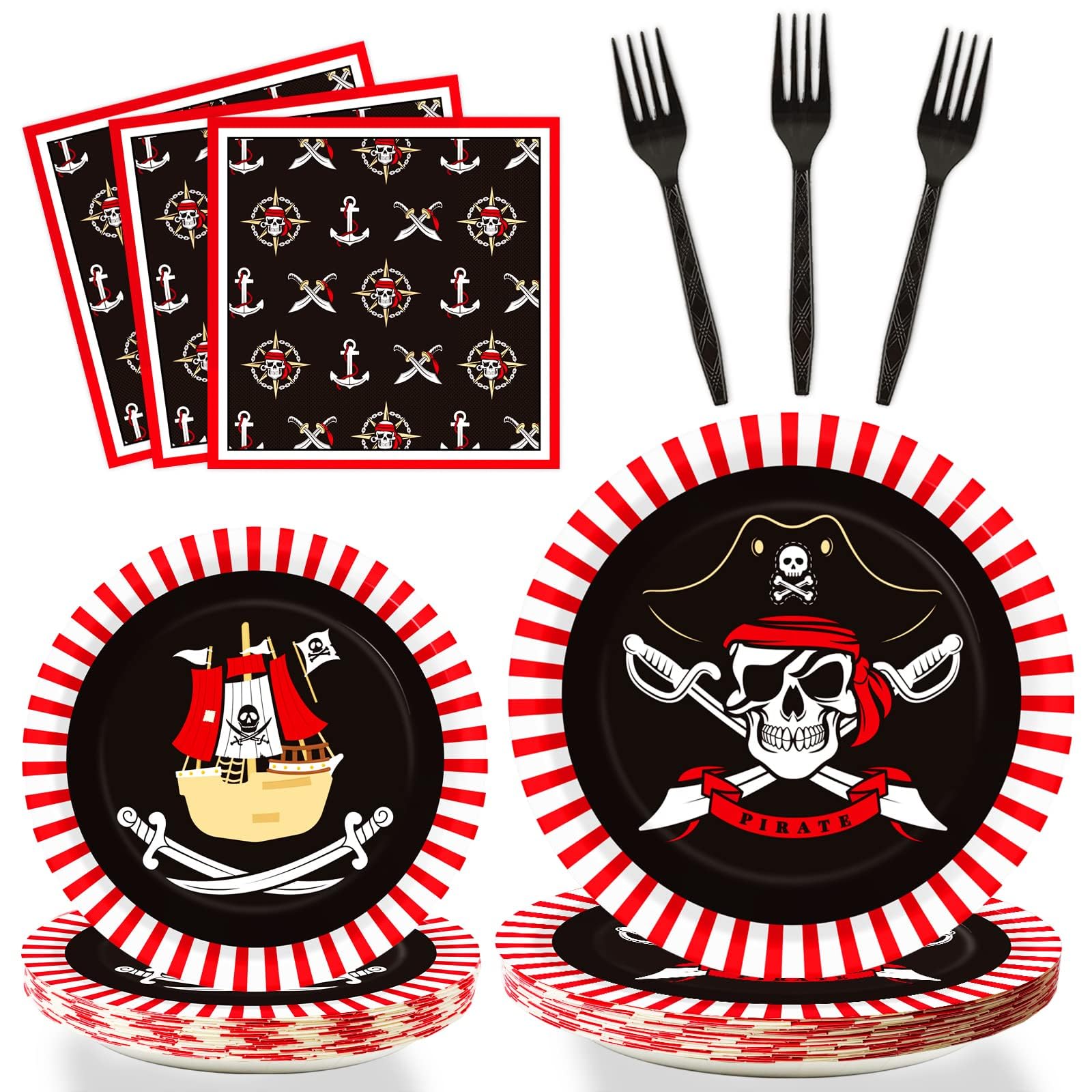 96pcs Pirate Birthday Tableware Set Pirates Party Paper Plates and Napkins Decor