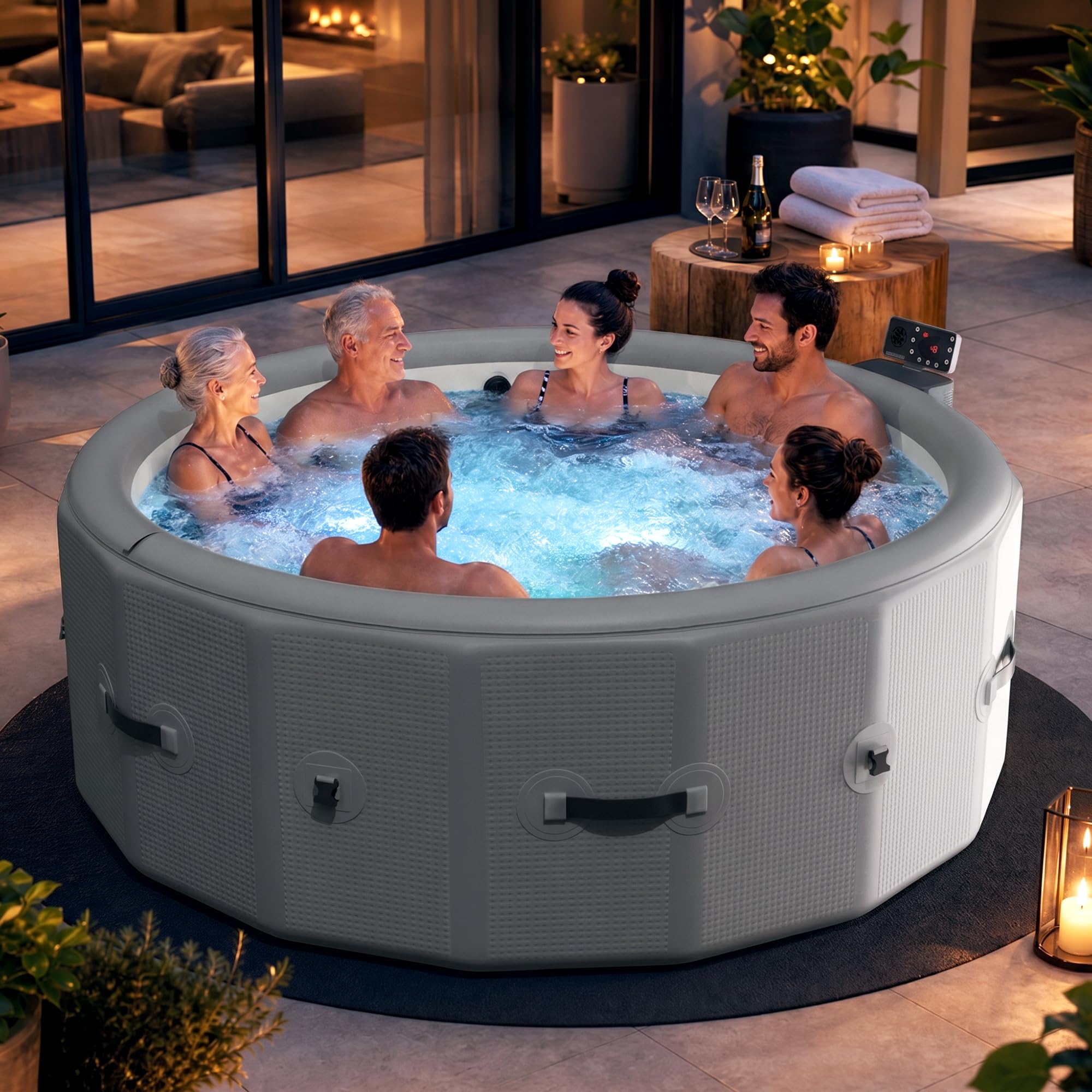 Inflatable Hot Tub 6 Person, Portable Massage Family Spa with App Control | 360°