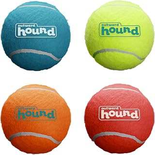 Outward Hound Squeaker Ballz Tennis Ball Dog Toy, Medium, 2.5", 4‑Pack | Squeaks & Bounces, Bright Colors, Interactive Fetch & Training, Indoor Outdoor, Moderate Chewers, Medium Dogs (Under 50 lbs)