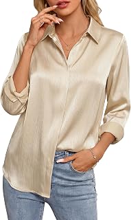 GRACE KARIN 2026 Womens Silky Satin Button Down Shirts Long Sleeve Work Blouses Dressy Casual Tops