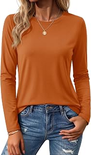 YUCOLEN Cotton Long Sleeve Shirts for Women Basic Tshirt