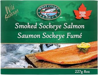 Wild Caught Sockeye Salmon Paper Gift Box | Shelf Stable Smoked Salmon | Ready to Eat High Protein Salmon | Omega 3 Rich | Camping Food, Pantry Staple & Emergency Food | West Coast Select