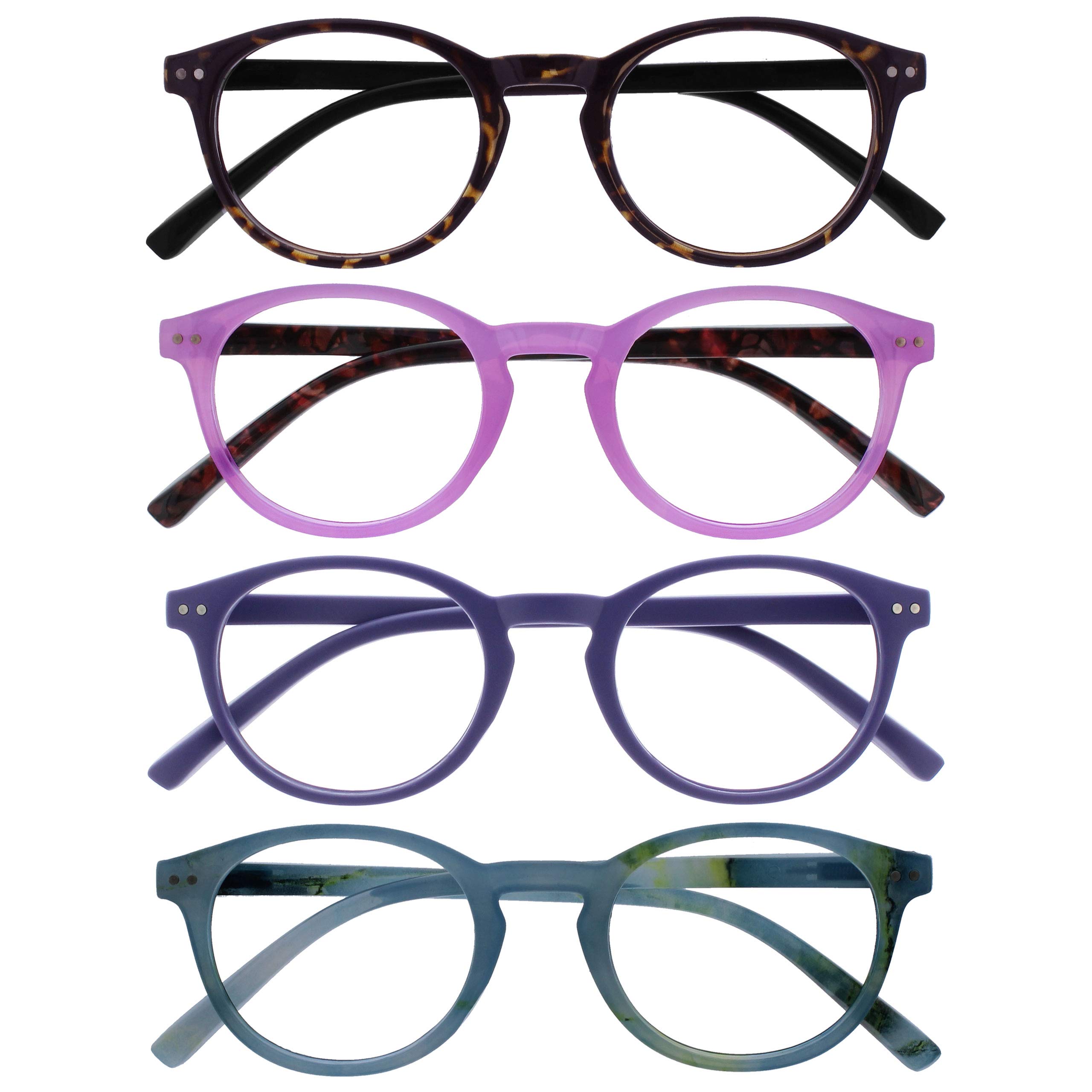 OPULIZE Zen 4 Pack Reading Glasses Dark Brown Pink Purple Turquoise Small Men Wo