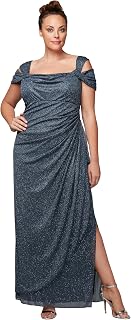 Alex Evenings Women's Plus Size Cold-Shoulder Dress Side Ruched Skirt Special Occasion Dress