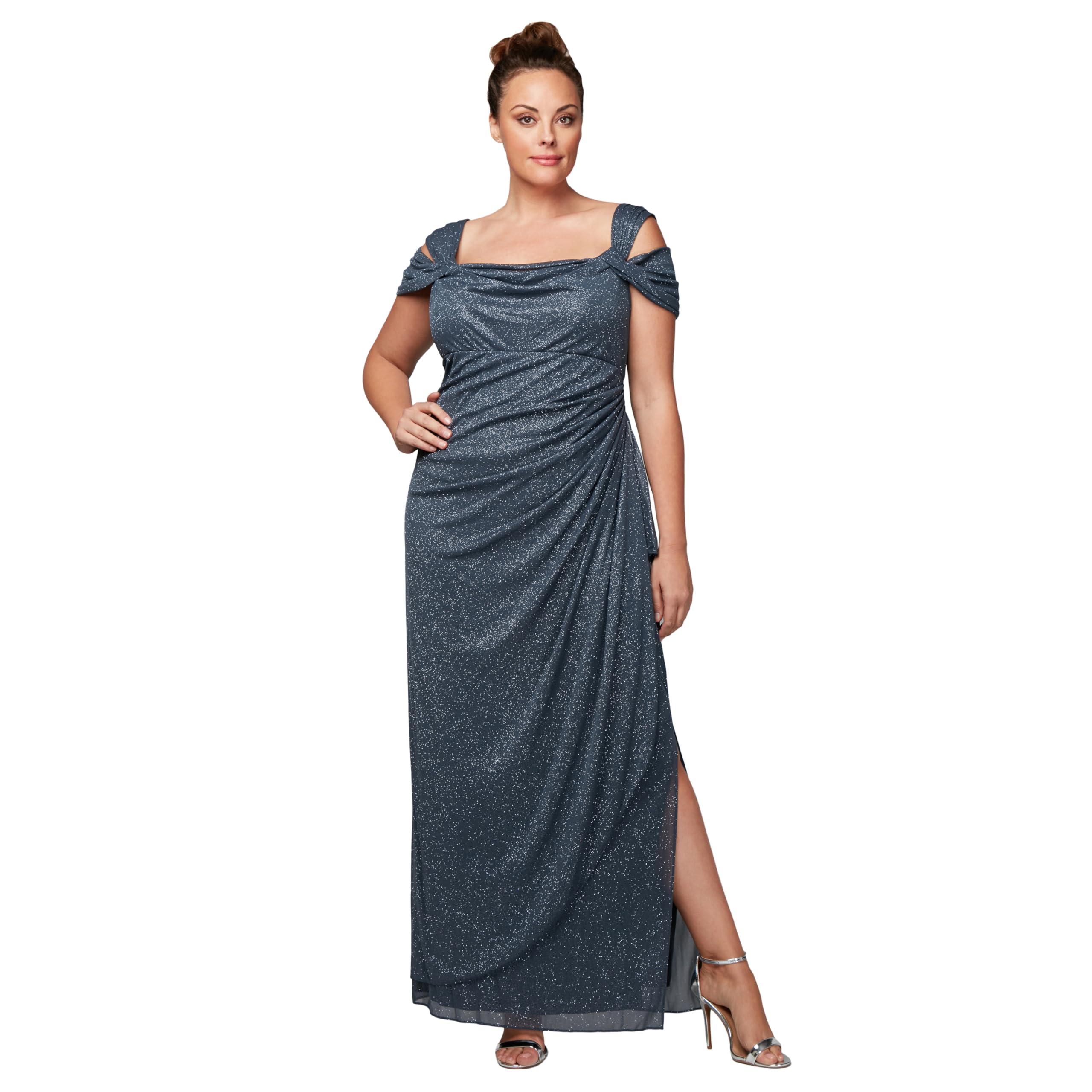 Alex Evenings Women's Plus Size Cold-Shoulder Dress Side Ruched Skirt Special Oc