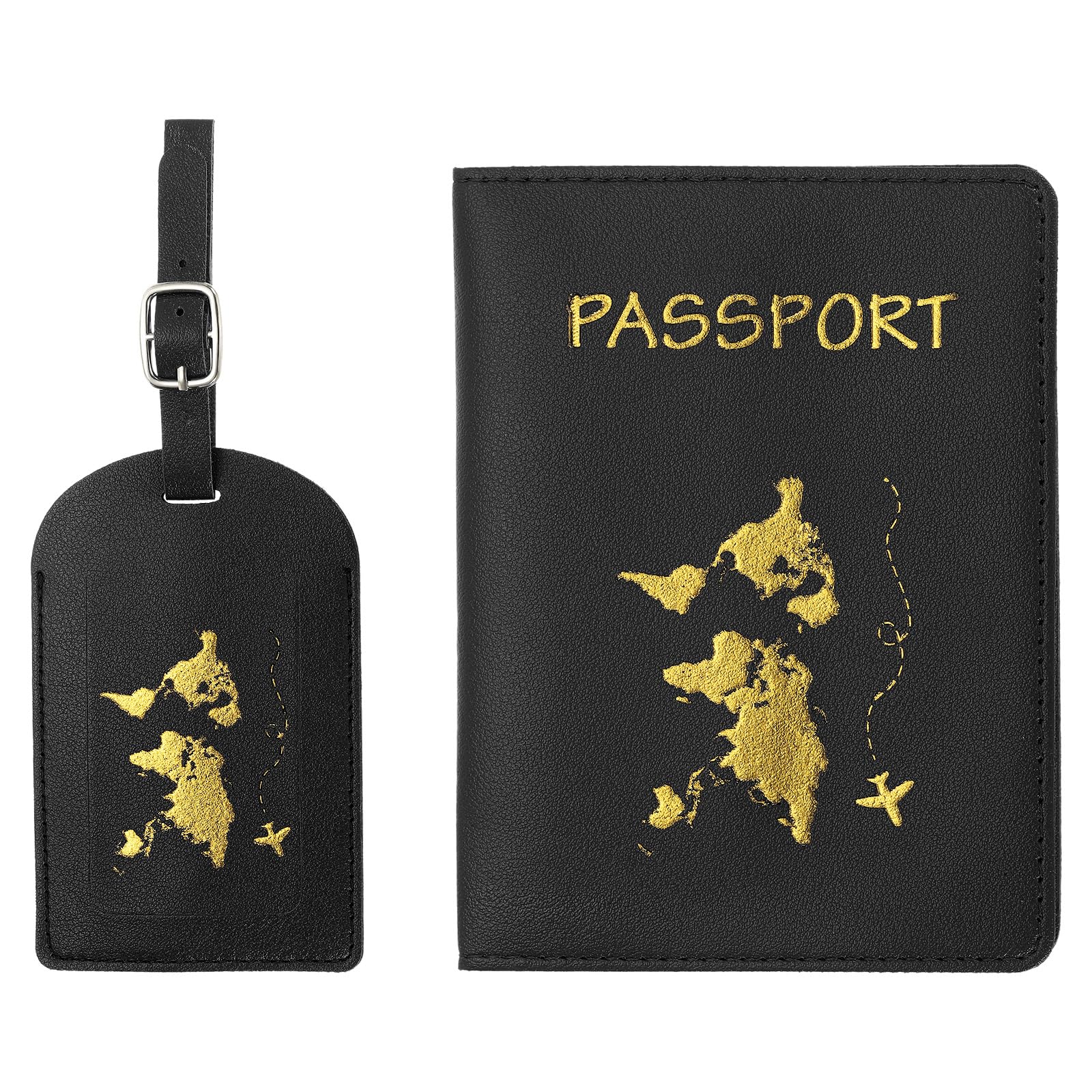 Passport Cover and Luggage Tag Set, PU Leather Passport Holder Travel Tag ID Hol
