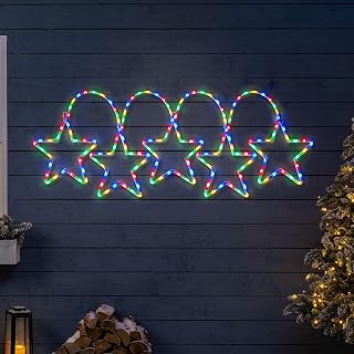 CHRISTOW Large 5 Star Christmas Light, 200cm, Multi-Coloured LEDs | Rope Light Wall Decoration, 8 Flash Modes & Static, Memory Function, Neon-Style Glow, Mains Powered, Indoor & Outdoor Display
