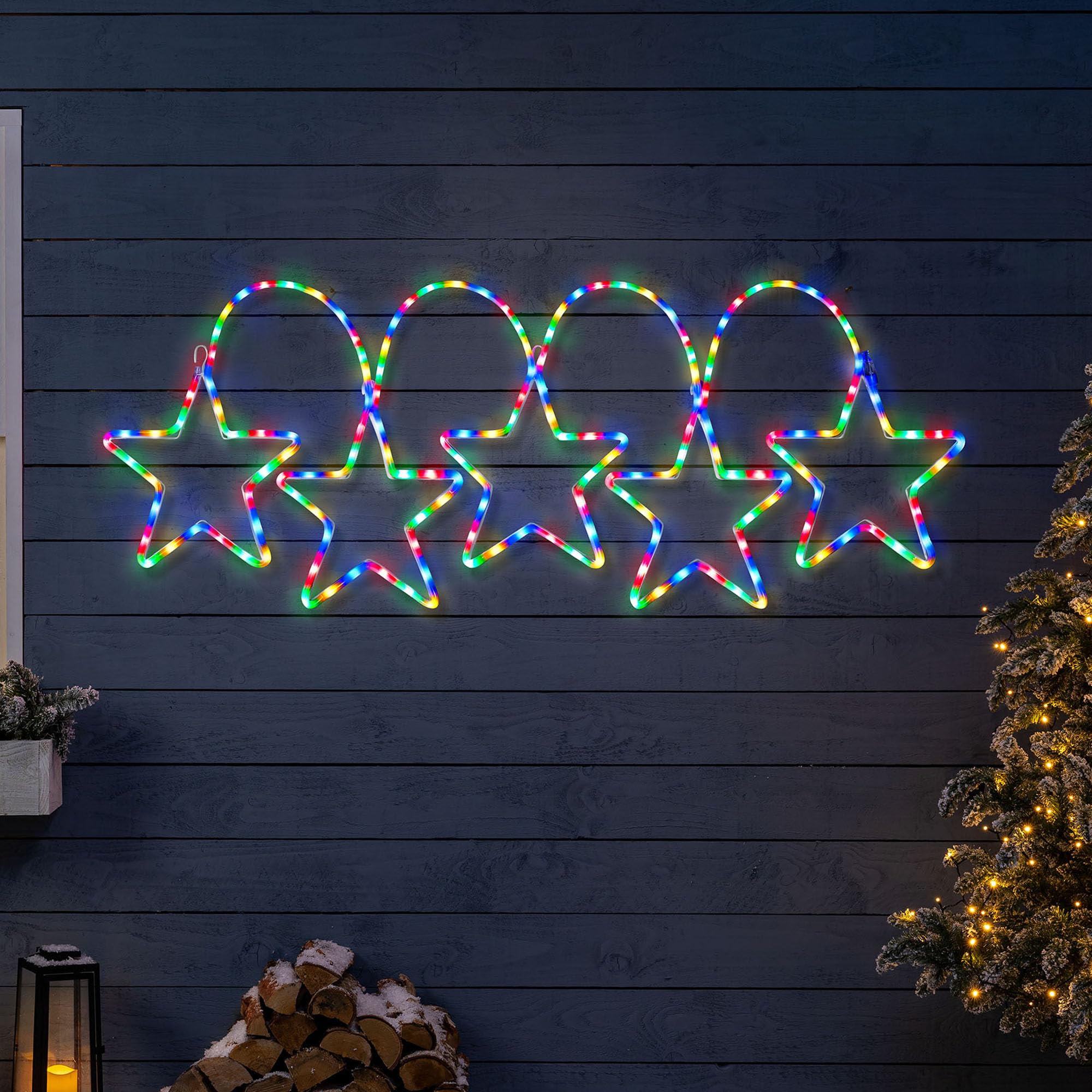 CHRISTOW Large 5 Star Christmas Light, 200cm, Multi-Coloured LEDs | Rope Light W