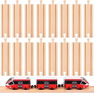 Liliful 16 Pcs Wooden Train Track Expansion Adapters Railway Toy, Straight | Wooden Railway Adapters, Works with Most Wooden Train Tracks, Expand Layouts for Creative Building and Kids Railway Play