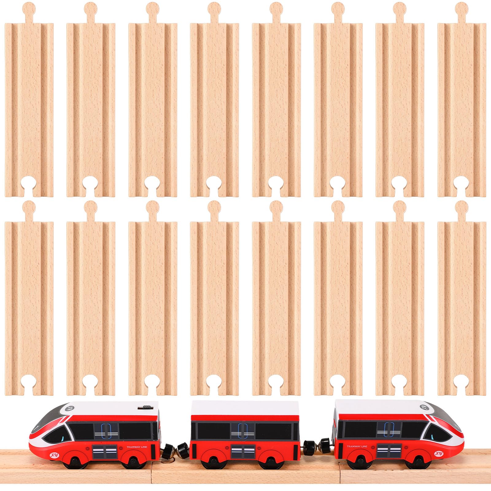 Liliful 16 Pcs Wooden Train Track Expansion Adapters Railway Toy, Straight | Woo