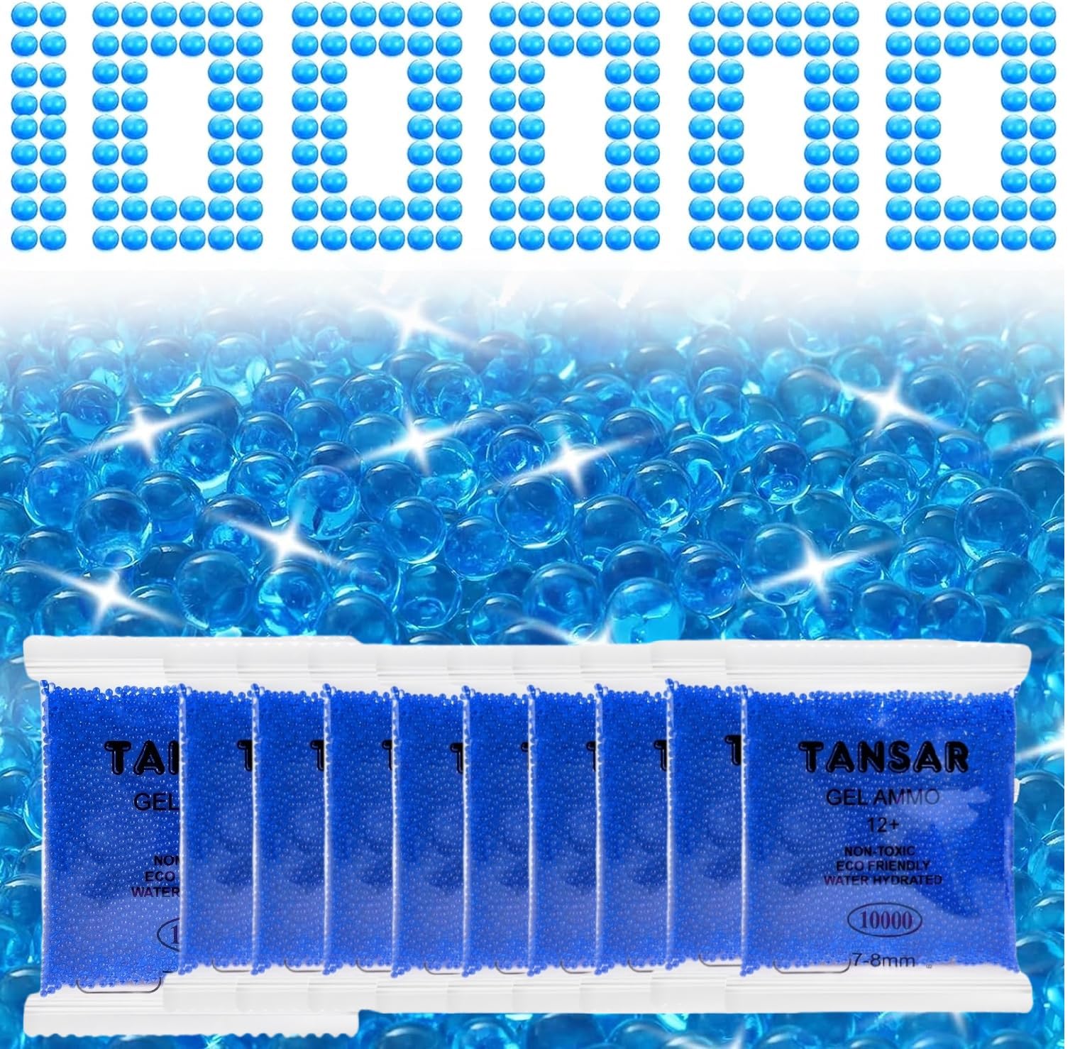 Gel Balls Blaster Ammo Orby Gun Refill(10 Packs,10,000 Pieces Per Pack), 7.5mm S