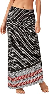 Women's Bohemian Printed Maxi Skirt High Waist A Line Long Skirt for Casual Summer Travel Outfit