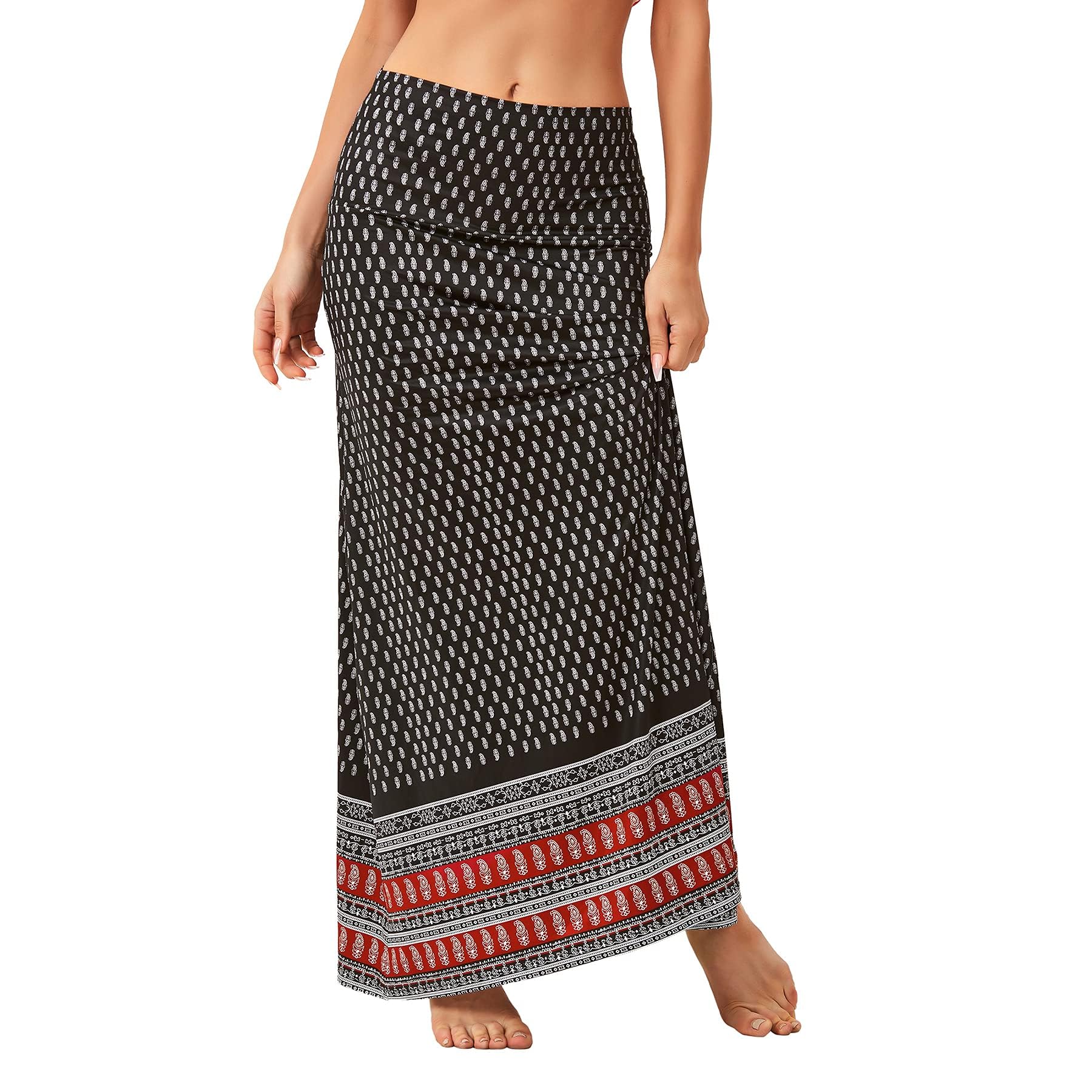 Women's Bohemian Printed Maxi Skirt High Waist A Line Long Skirt for Casual Summ