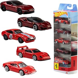 Hot Wheels 5-Pack of Ferrari 1:64 Scale Cars | Officially Licensed Set of 5 Die-Cast Ferrari Vehicles for Play or Display, Collectible, JLN12