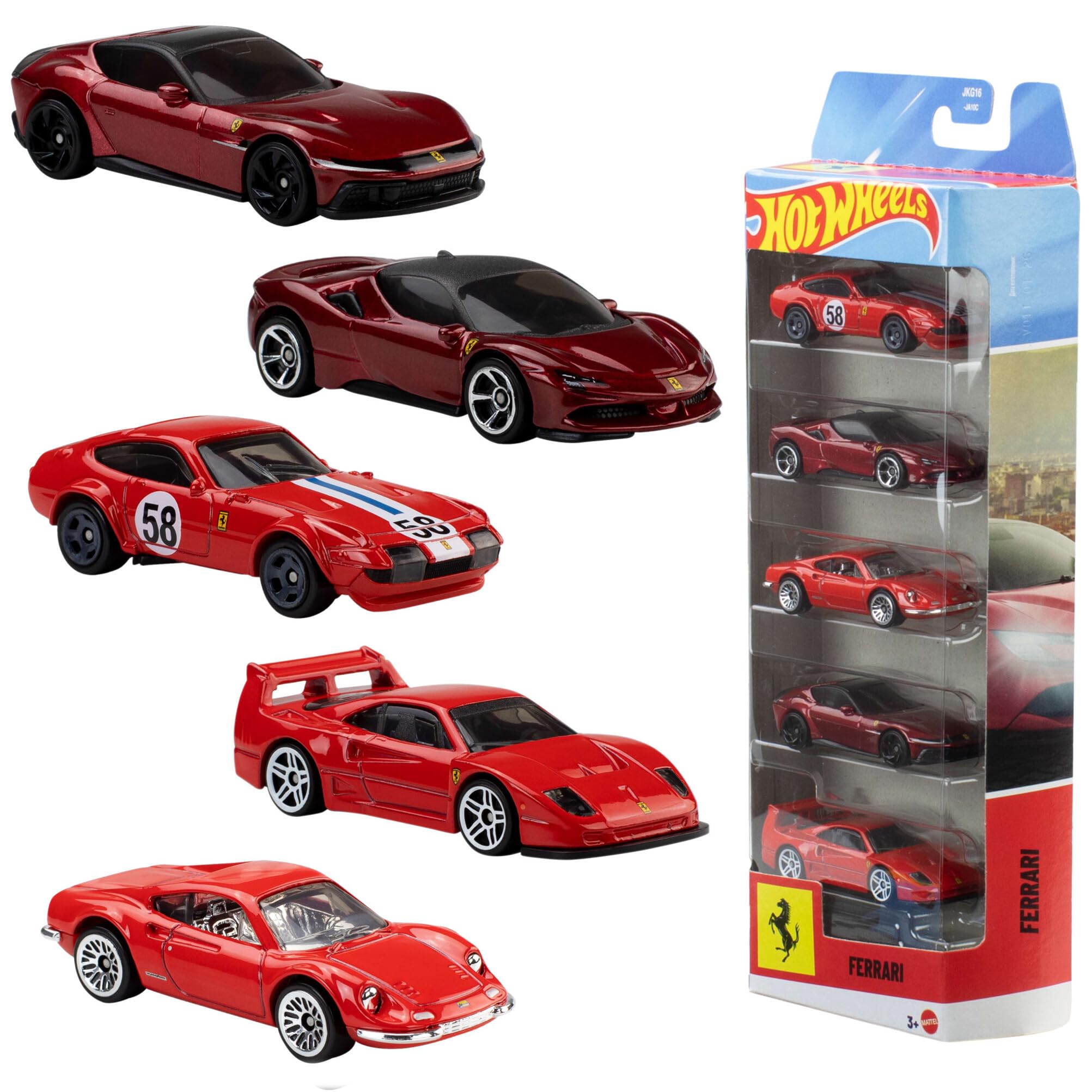 Hot Wheels 5-Pack of Ferrari 1:64 Scale Cars | Officially Licensed Set of 5 Die-