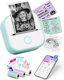 Mini Sticker Printer-T02 Mini Thermal Printer AI Sticker Maker with 600 Pcs | Bluetooth Portable Mini Printer, Sticker Maker Machine Print Pods for Gifts, Study, Journaling with 600 Pcs Labels(3 Rolls)
