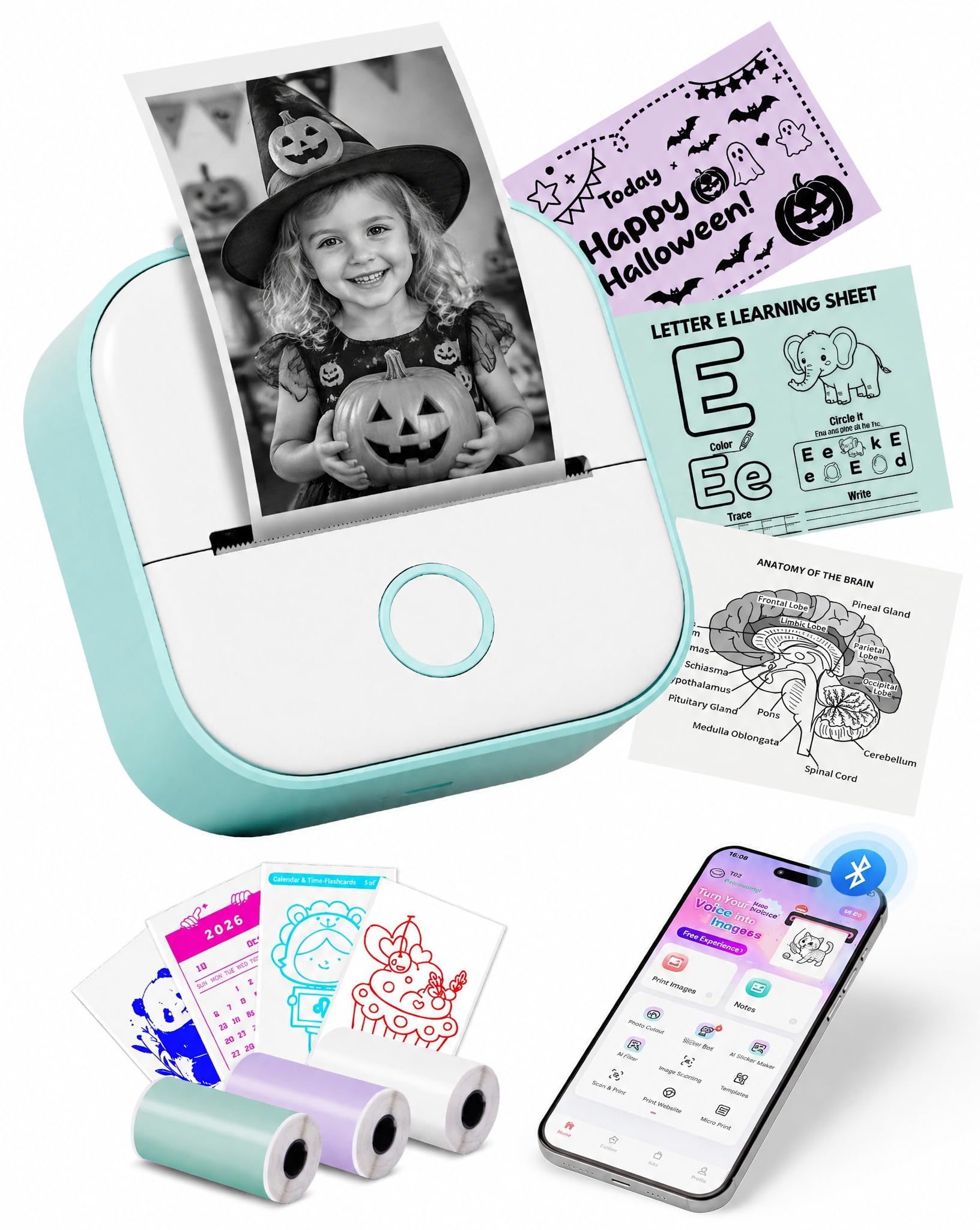 Mini Sticker Printer-T02 Mini Thermal Printer AI Sticker Maker with 600 Pcs | Bl