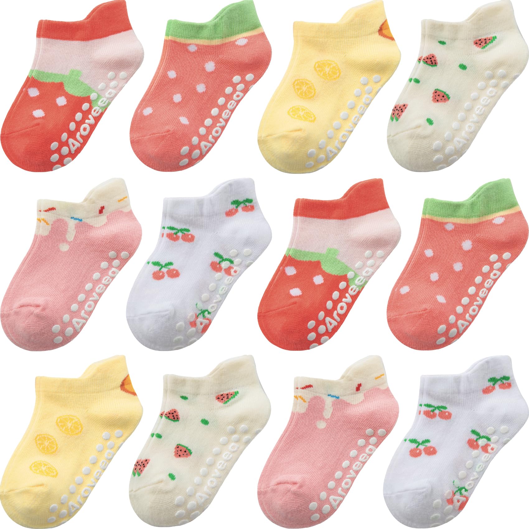 Aroveea Baby Toddler Socks Grip Non Slip Boys Girls Cotton 12 Pack for Kids Ankl