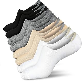 Wernies No Show Socks Women Low Cut Ankle Socks Non Slip 4/8 Pairs | Thin Flat Boat Line Short Socks with Silicone Heel Grips, Breathable Combed Cotton, Invisible Socks,Size 5-14