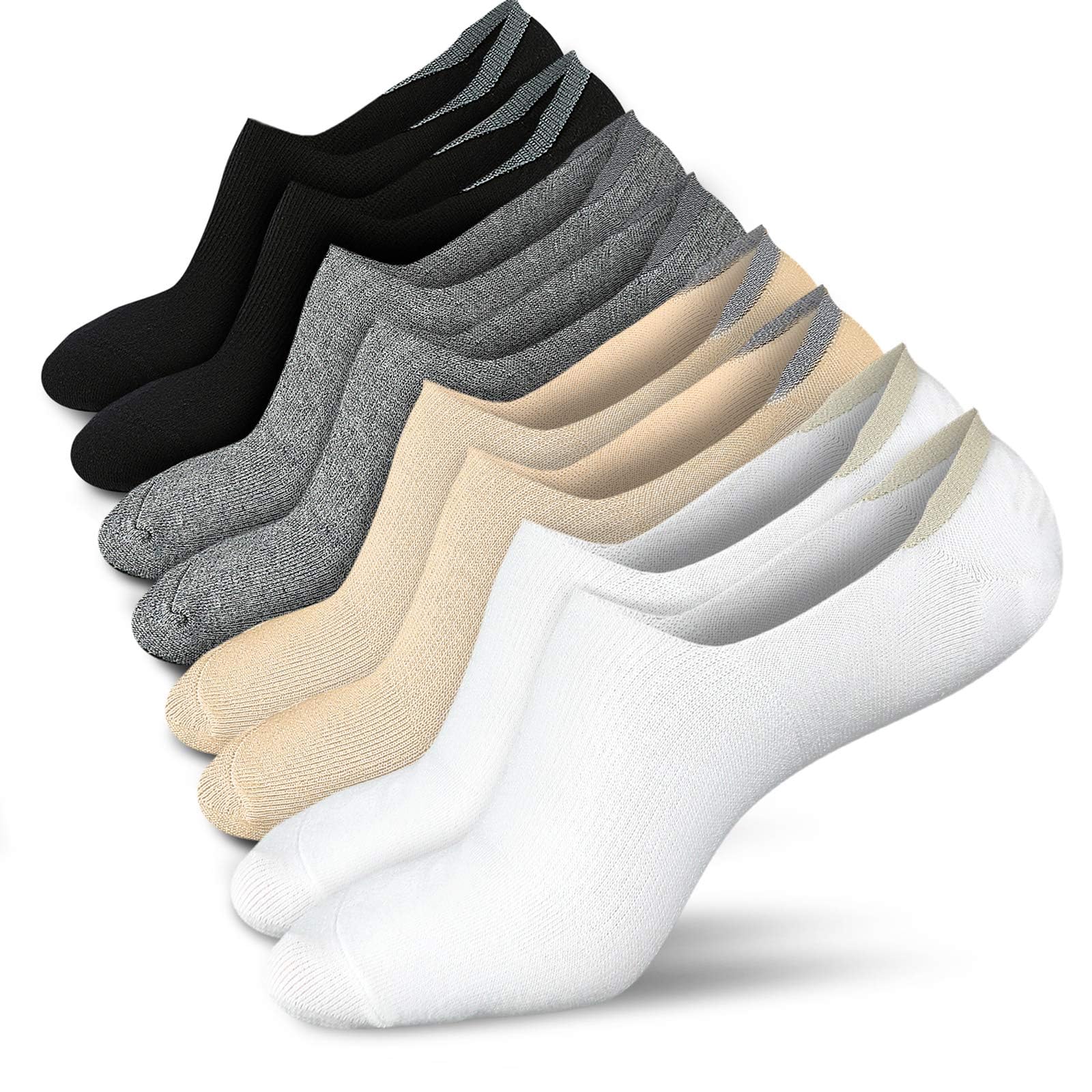 Wernies No Show Socks Women Low Cut Ankle Socks Non Slip 4/8 Pairs | Thin Flat B