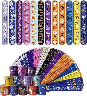 CCINEE 48pcs Halloween Slap Bracelets,Halloween Snap Bracelet Pumpkin Wristband for Kids Halloween Trick or Treat Bag Filler