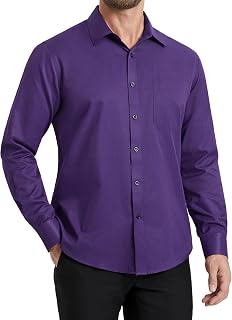 HISDERN Men's Shirt Casual Formal Classic Button Down Dress Shirts Collar Long Sleeve Regular Fit