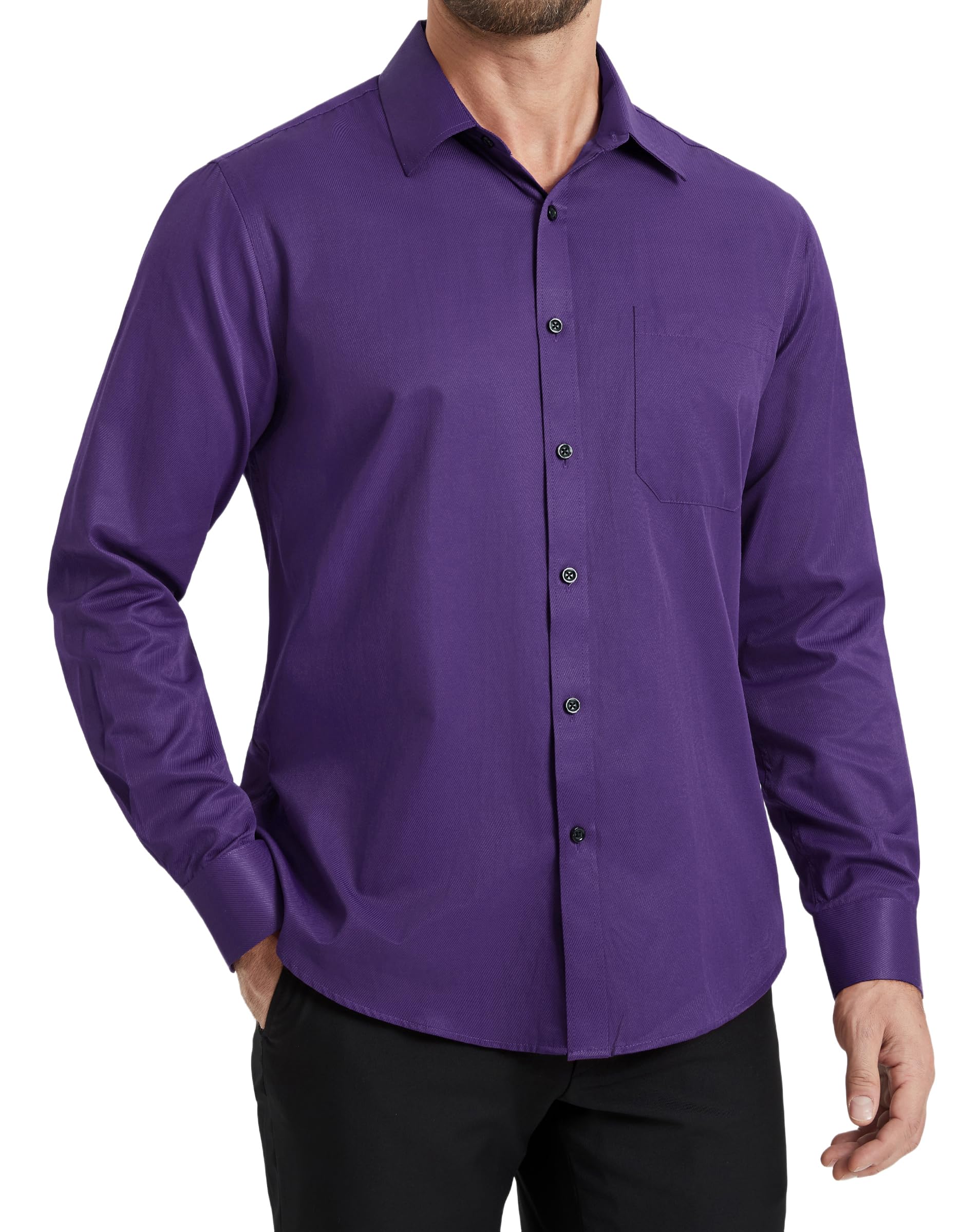 HISDERN Men's Shirt Casual Formal Classic Button Down Dress Shirts Collar Long S