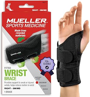 MUELLER Sports Medicine Green Fitted Wrist Brace for Men and Women, Wrist Pain Relief Support, Ideal for Carpal Tunnel, Tendonitis, Arthritis, Right Hand, Black, Small/Medium