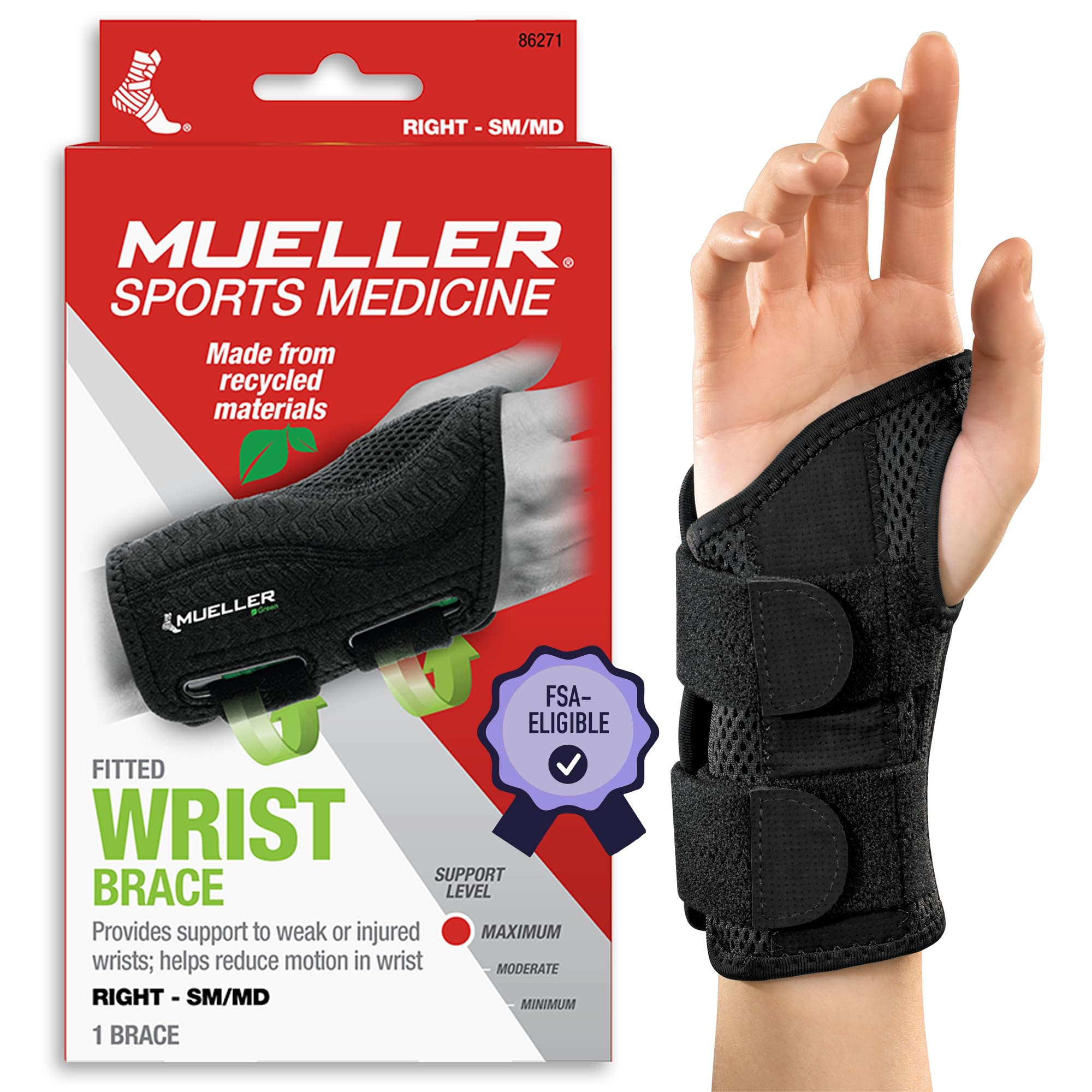 MUELLER Sports Medicine Green Fitted Wrist Brace for Men and Women, Wrist Pain R