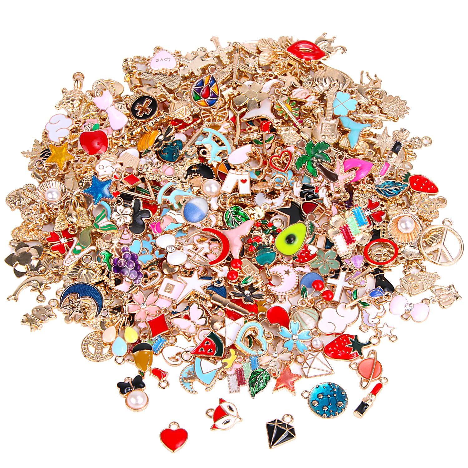 SANNIX 350Pcs Bracelet Charms Jewelry Making Charms Assorted Gold Plated Enamel 