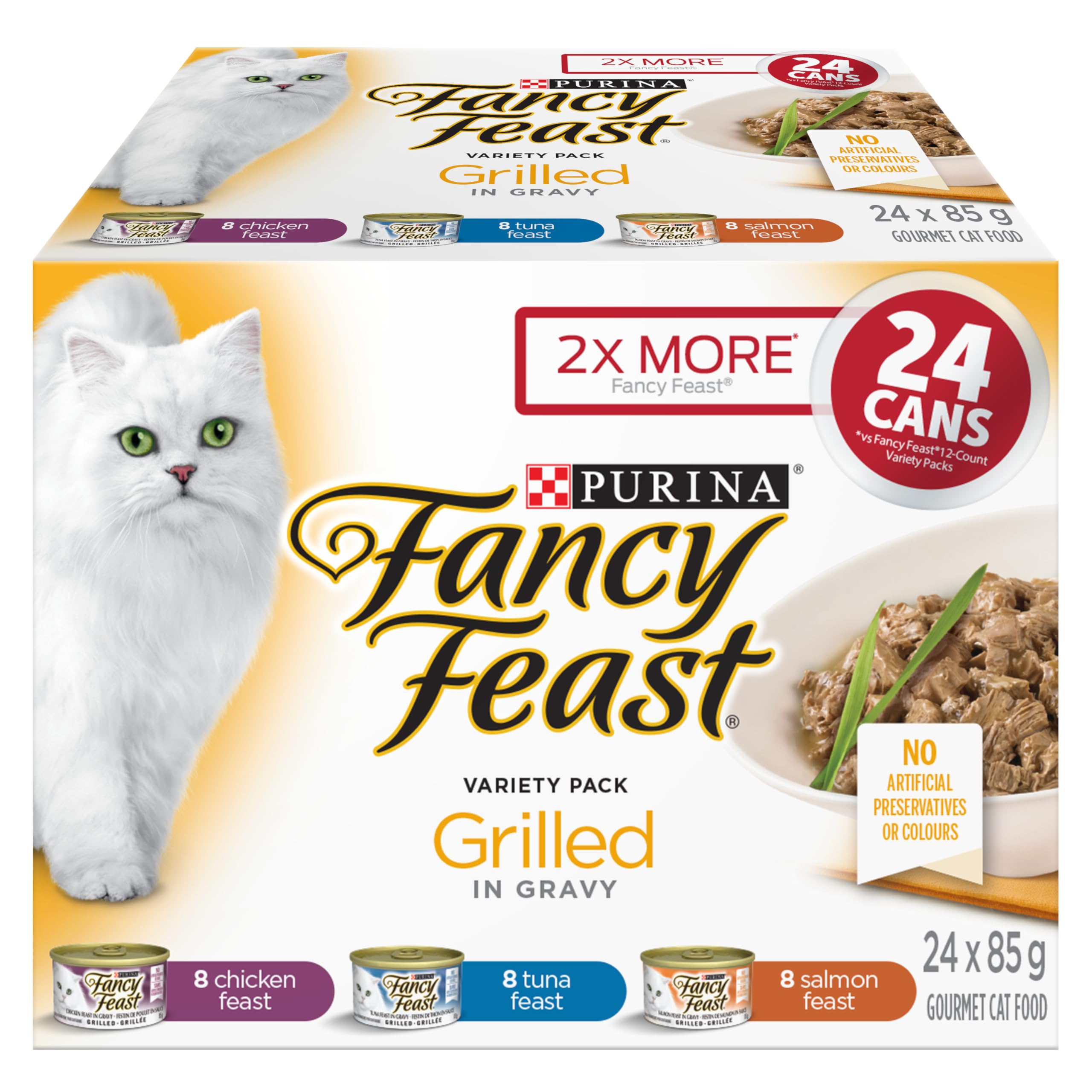 Fancy Feast Grilled Wet Cat Food, in Gravy Variety Pack 3 Flavours - 85 g Can (2