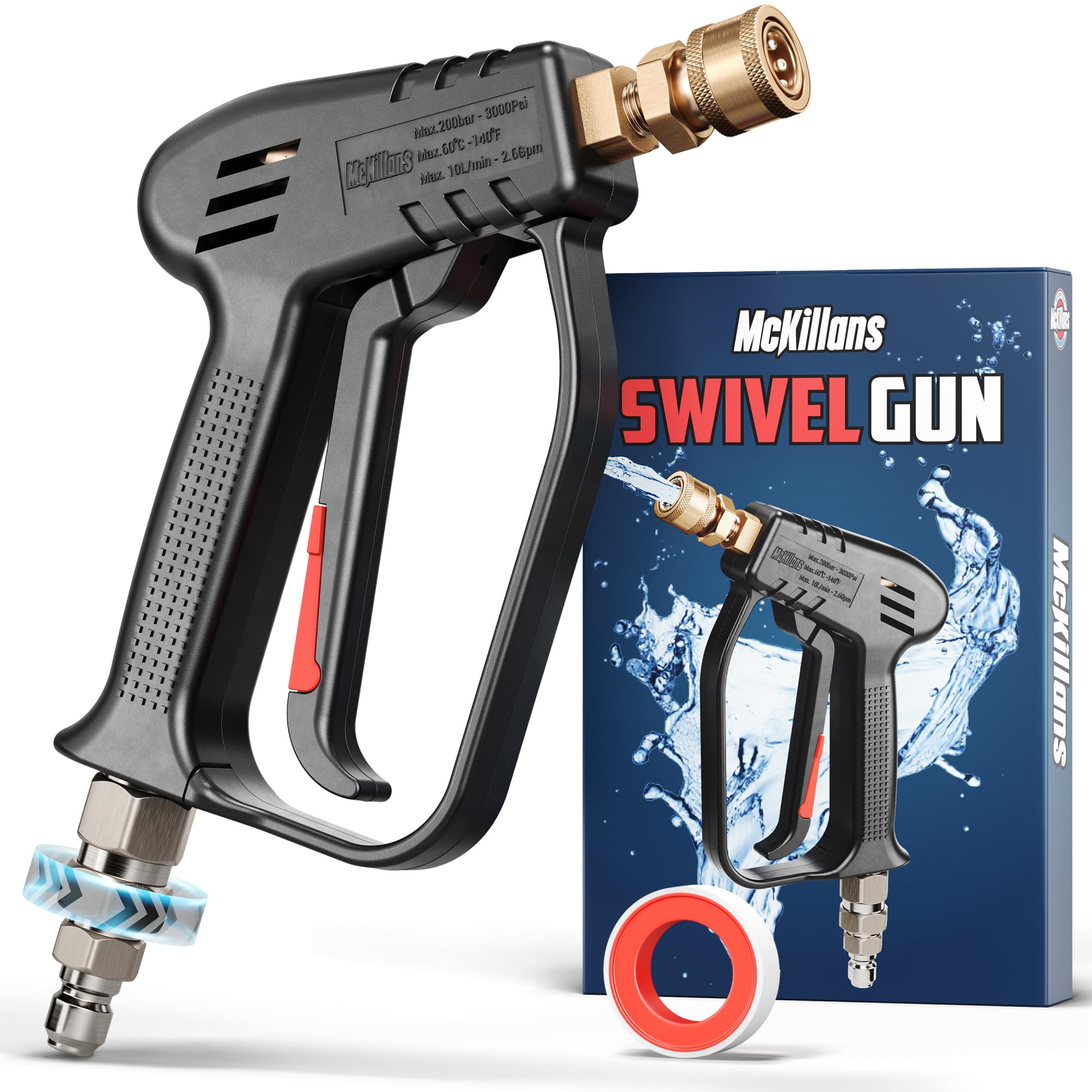 McKillans® Short Pressure Washer Gun with Swivel - High Pressure Water Handle wi