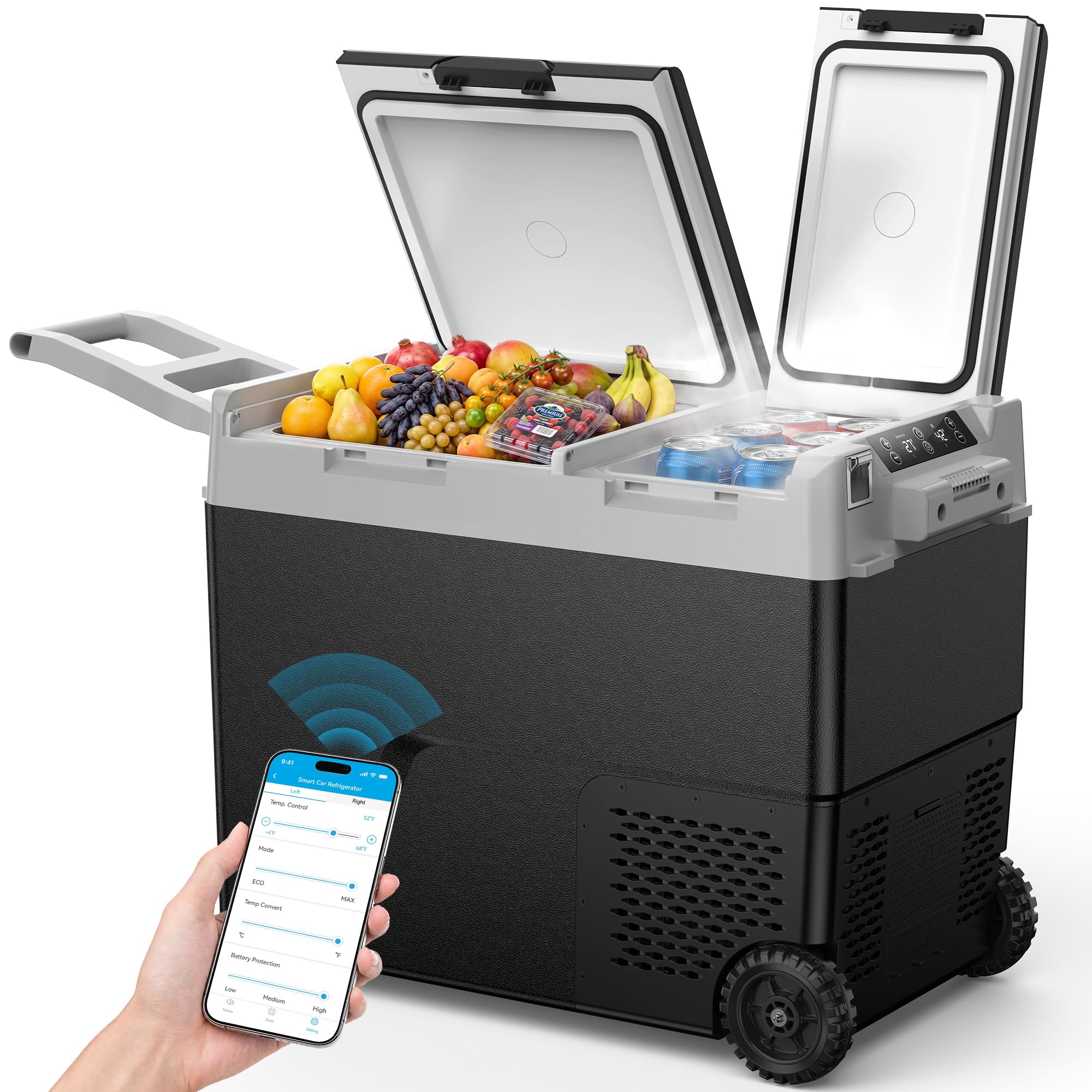 Feelfunn 12V Refrigerator 61QT Dual Zone Portable Freezer, Black | -4℉~68℉ with 
