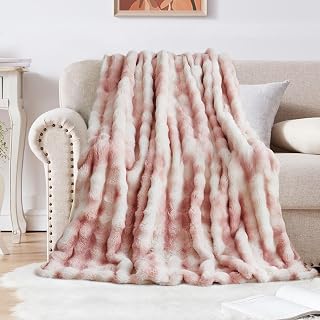 SHANNA Soft Warm Rabbit Plush Fleece Blankets Thick 1000 GSM Throws for Sofa Large Fluffy Versatile Blanket Bed Throw for Bedroom, Couch, Travel, Kids, Camping (Tie Dye Pink, 130 * 160cm)