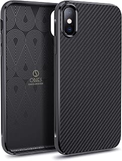 ONES Funda para iPhone XS/X Suave, Carbono Fibra Textura, Protección Militar contra Caídas, Airbags Antigolpes, Antihuellas Antiarañazos, Protege Pantalla Cámara, Teléfono Carcasa Delgada, Negro