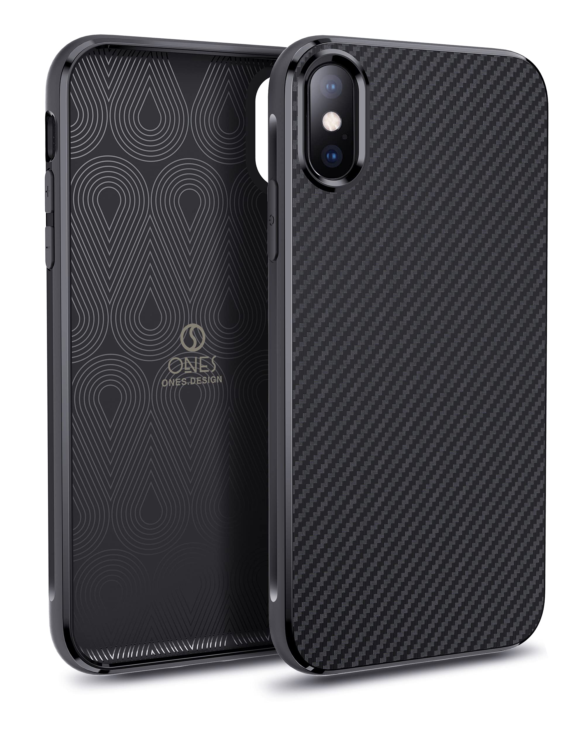 ONES Funda para iPhone XS/X Suave, Carbono Fibra Textura, Protección Militar con