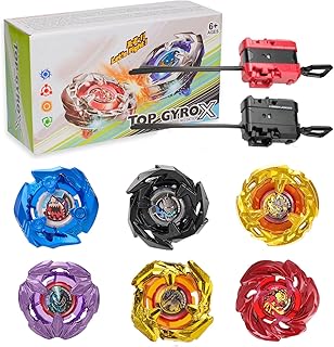 6 X Tops Battle Set with 2 Launhcers, Great Starter Game Toys for Kid 6+
