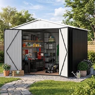 Polar Aurora 6x8 FT Outdoor Storage Shed | Metal Garden Shed with Updated Frame Structure, Tool Sheds for Backyard Garden Patio Lawn, White