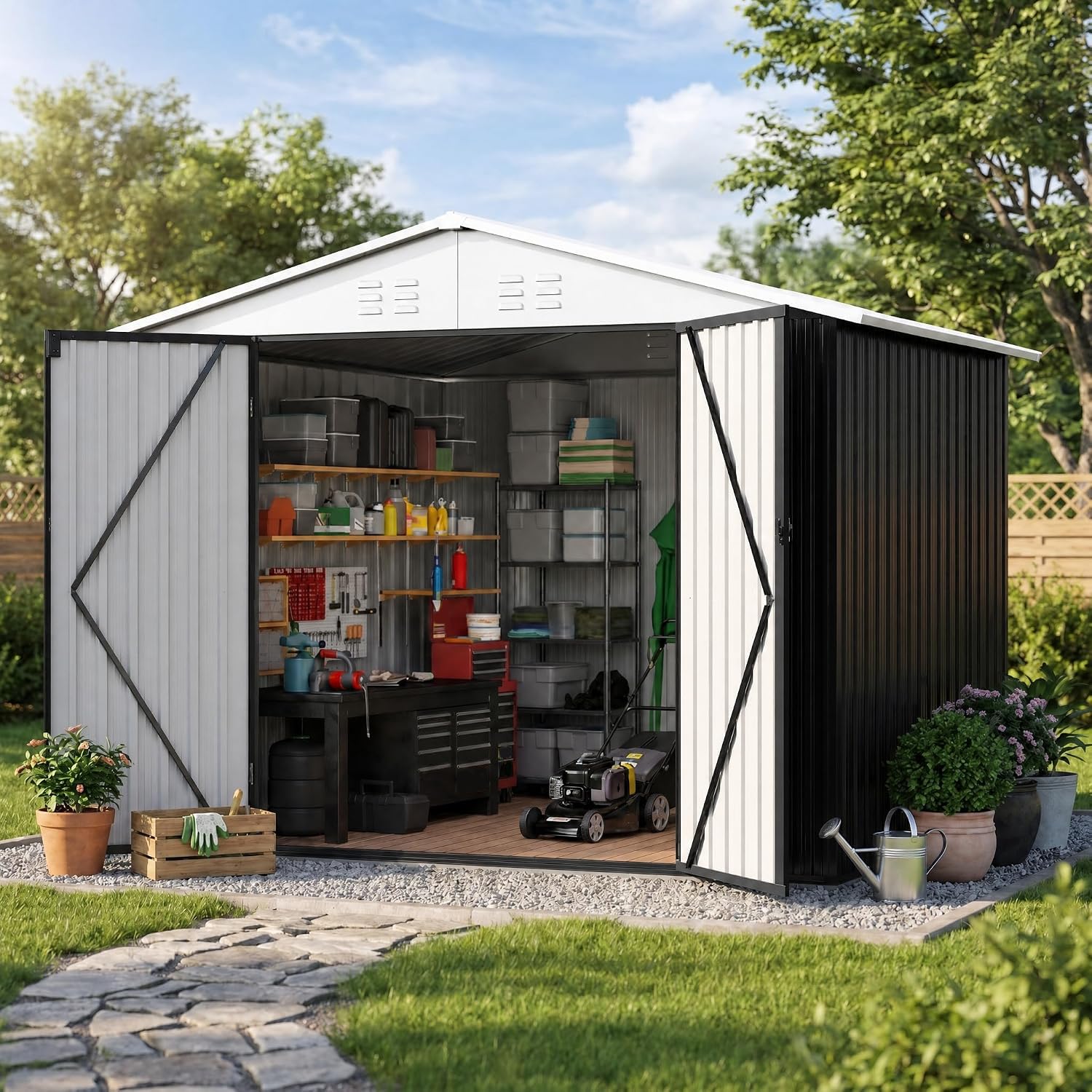 Polar Aurora 6x8 FT Outdoor Storage Shed | Metal Garden Shed with Updated Frame 