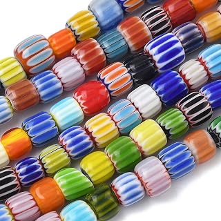 275pcs Millefiori Chevron Handmade Barrel Shape Glass Beads Spacer Loose Beads for DIY Jewelry Making Bracelet Necklace Keychain 7~9.5x7~9mm