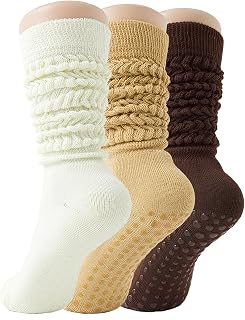 Yawlsow Pilates Socks with Grips for Women Yoga Ruffle Grippy Non Slip Long Slouchy Scrunch Socks for Barre Workout Hospital