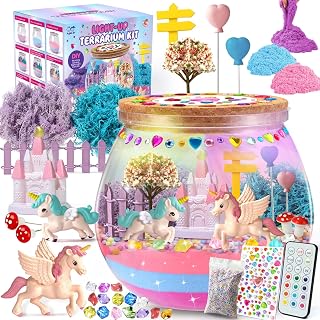 SPARKLEME Unicorn Terrarium Crafts Kit: DIY Toy Gift for Girls Ages 5-10 | Remote-Controlled LED Night Light, Creative Arts & Crafts Activity Set, Birthday & Christmas Gift for Ages 5 6 7 8 9 10
