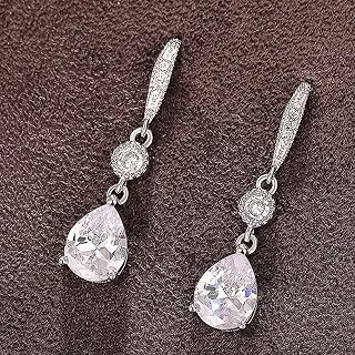 Women Sparkling Cubic Zirconia Teardrop Dangle Earrings Delicate Engagement Jewelry