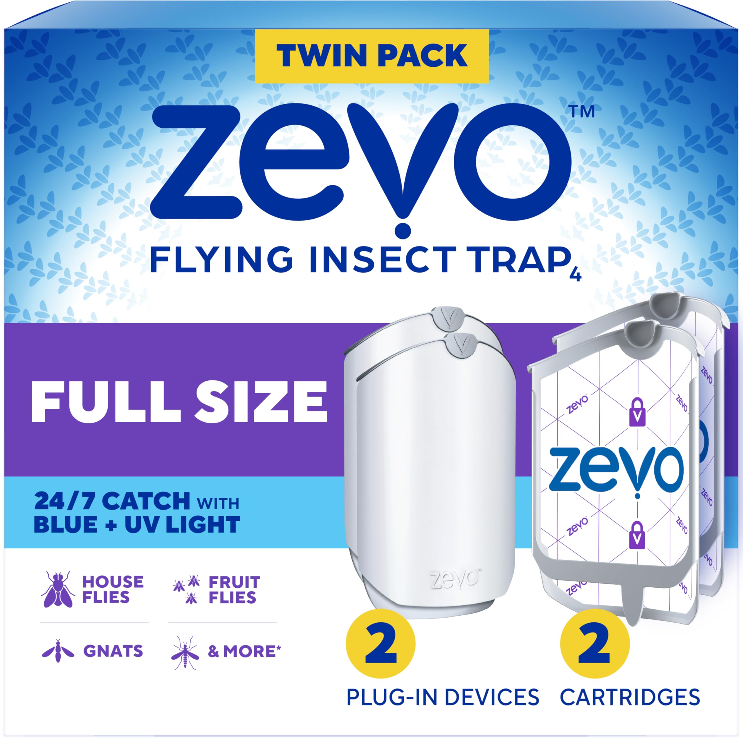 Zevo Flying Insect Trap for Fruit Flies & Gnats, 2 Plug-in Bases, 2 Refills | Ca