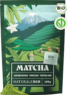 NaturaleBio Organic Japanese Premium Matcha Powder L-Theanine | 100g Premium Matcha from first and second harvest with antioxidants for Matcha Latte, Smoothies and Iced Matcha.