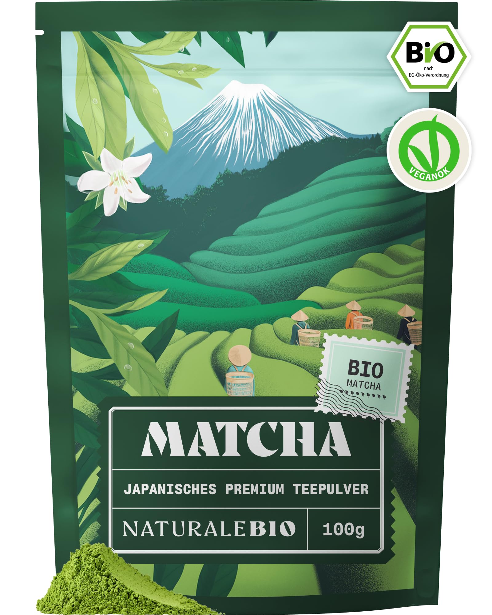NaturaleBio Organic Japanese Premium Matcha Powder L-Theanine | 100g Premium Mat
