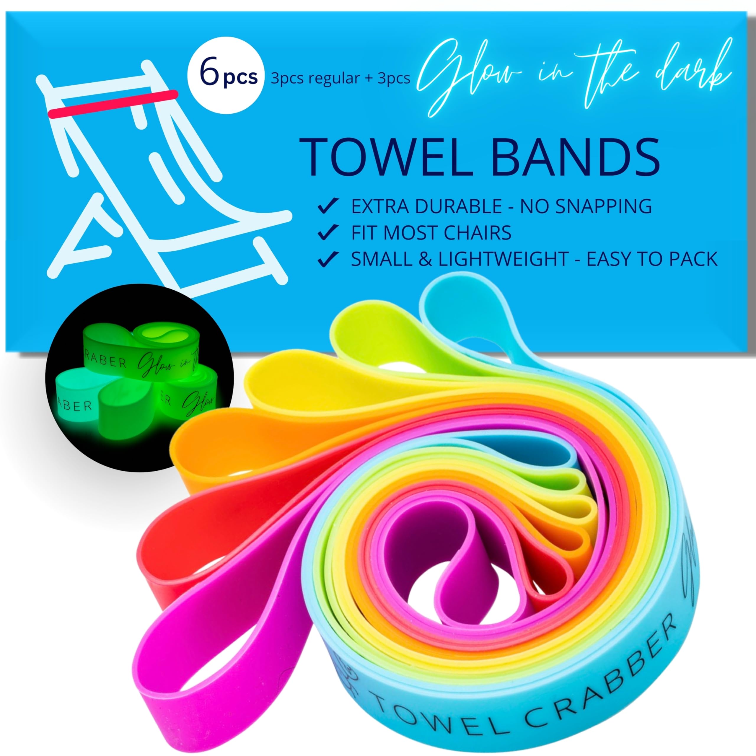 TOWEL CRABBER Towel Bands (6-Pack), Beach Pool & Cruise Chairs, Extra Durable, C