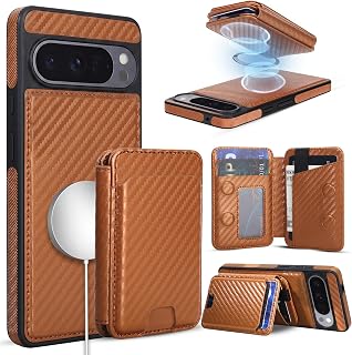 Magnetic Detachable Wallet Case for Google Pixel 10 Pro XL with Kickstand,2-in-1 MagSafe Compatible RFID Blocking Card Holder,Slim PU Leather Cover Carbon Coffee