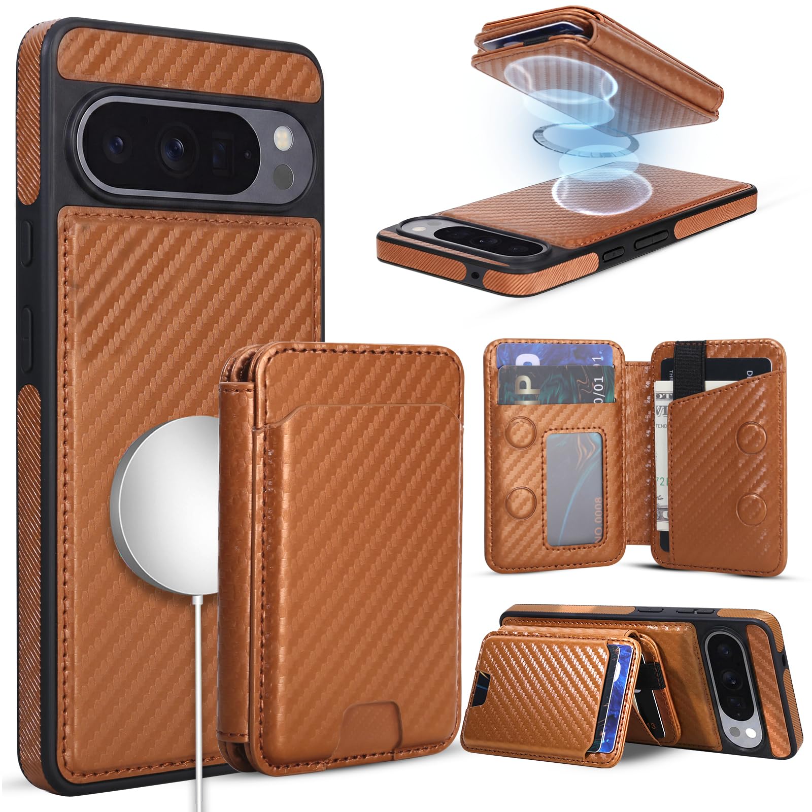 Magnetic Detachable Wallet Case for Google Pixel 10 Pro XL with Kickstand,2-in-1