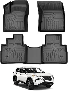 Floor Mats Compatible with Nissan Rogue 2021 2022 2023 2024 2025 2026 (No Sport Models) for Rogue Accessories TPE 3D All Weather Waterproof Heavy Duty Floor Liners 1st & 2nd Row